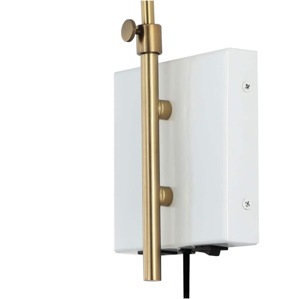 Modern Farmhouse 20.5" White and Brass Gold Iron LED Swing Arm Sconce