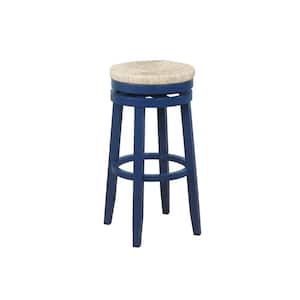 Mesquite Navy Blue 31 in. Swivel Bar Stool with Seagrass Seat