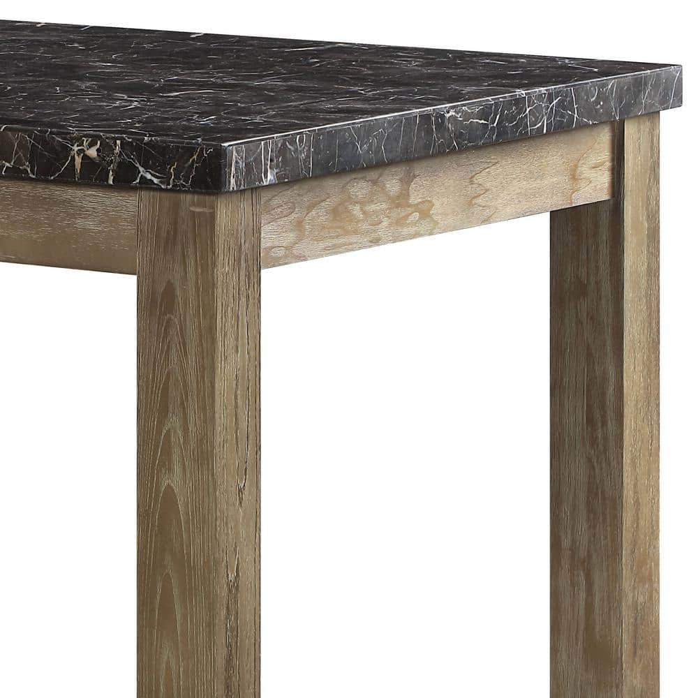 Transitional Oak and Marble Rectangular Dining Table