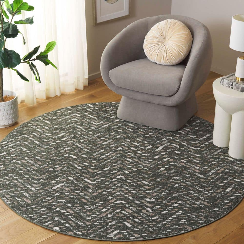 Adirondack 6 ft. x 6 ft. Round Dark Green/Ivory Chevron Marle Area Rug price history on PriceWatchPro
