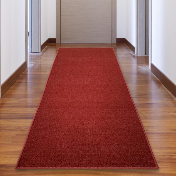 PLAYA RUG Solid Red Color 31 in. Width x Your Choice Length Custom Size Roll Runner Rug/Stair Runner