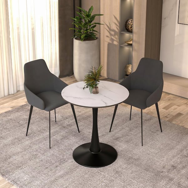Leisuremod Round Dining Table 27 in. MDF Wood Tabletop with Black Steel Pedestal Seats 4 Bristol Series in Natural Wood