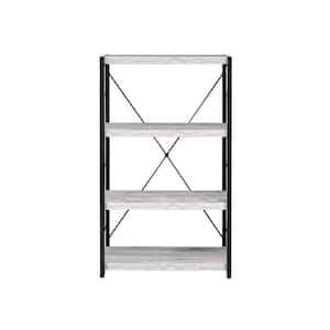43 in. Antique White Wood 4-Shelf Etagere Bookcase with "X" shaped back and Black Metal Frame