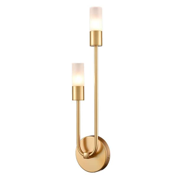 CLAXY 7.87 in. 2 light Gold Modern Wall Sconce with Glass Shade HY ...