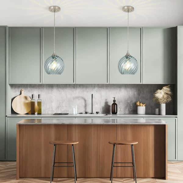 Jasslynn 40W 1 Light Brushed Nickel Pendant with Globe Glass Shade 7.87 in. Modern Island Pendant Light No Bulb Included