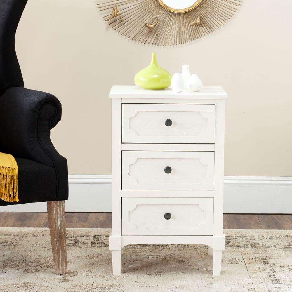 Rosaleen White Transitional 3-Drawer Pine Wood Side Chest