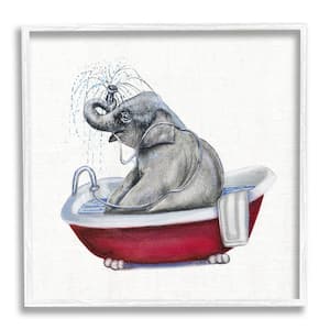 Elephant in Red Bathtub Playful Safari Animal by Donna Brooks Framed Print Abstract Texturized Art 24 in. x 24 in.