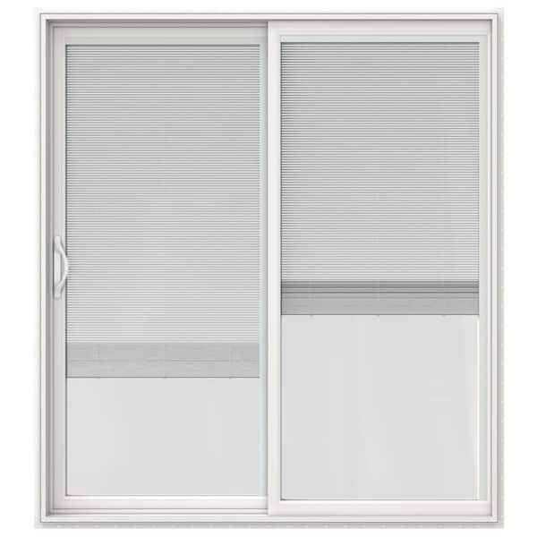 V-2500 72 in. x 80 in. White Vinyl Left-Hand Sliding Patio Door with Low-E Glass and Blinds (Screen Included)