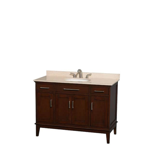 Wyndham Collection Hatton 48 in. Vanity in Dark Chestnut with Marble Vanity Top in Ivory and Oval Sink