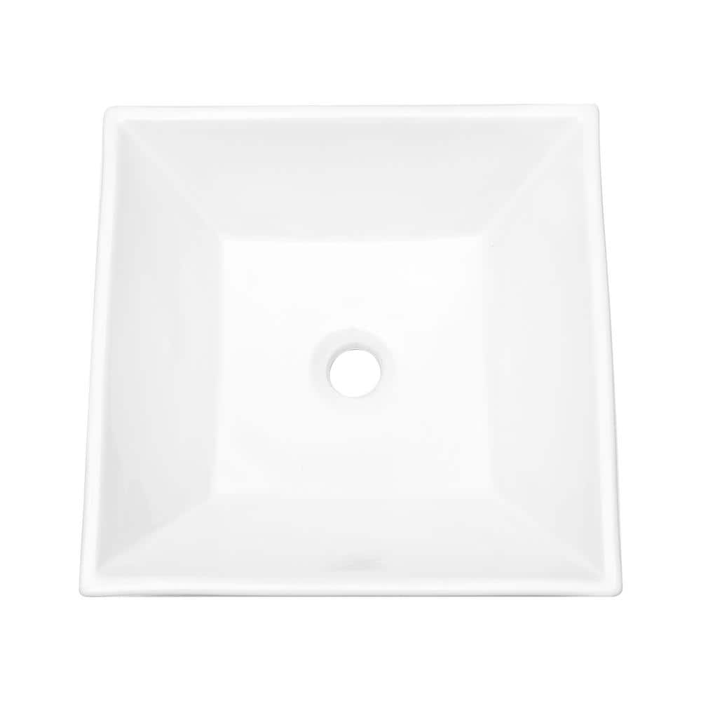 16'' White Ceramic Square Bathroom Vessel Sink