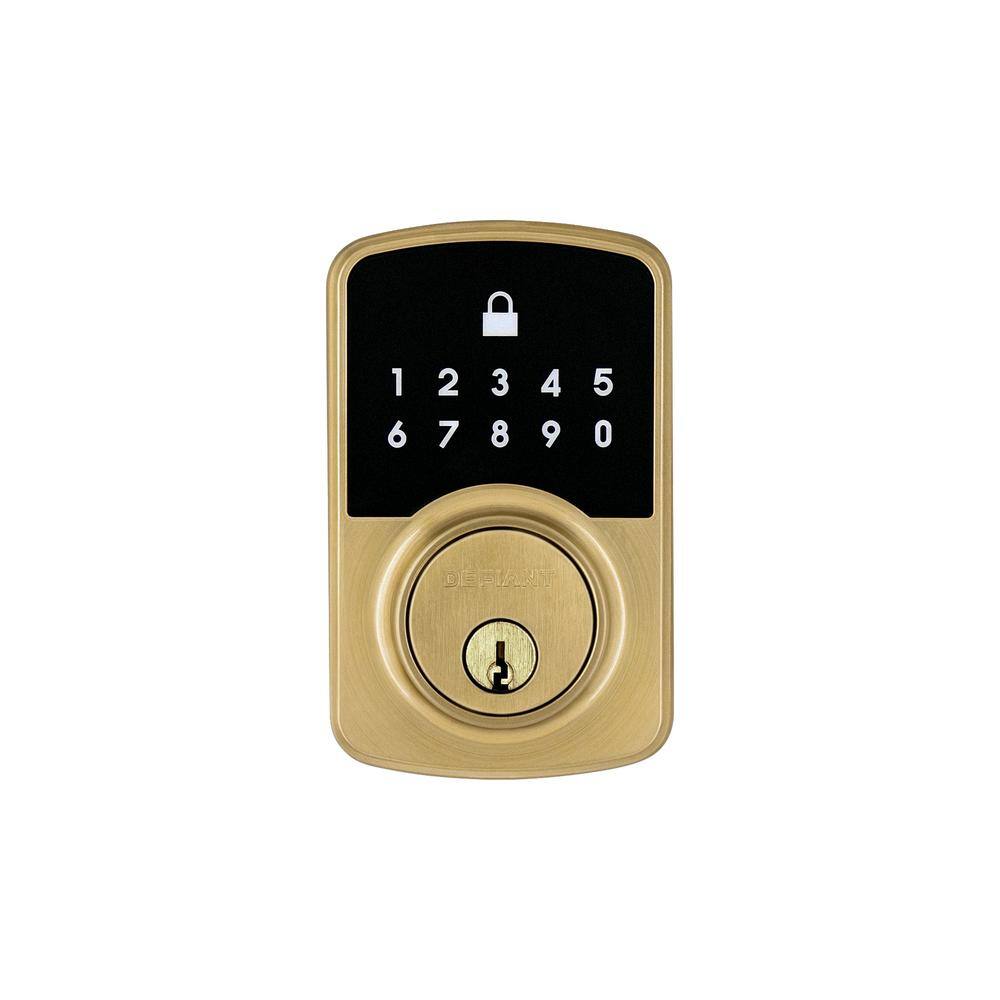 Square Compact Hubspace Brushed Gold Electronic Single Cylinder Deadbolt
