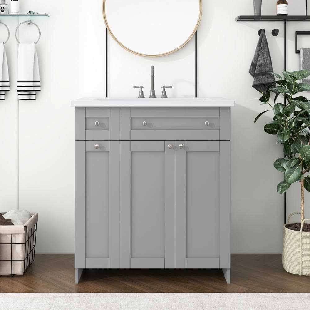 36 in. W x 18 in. D x 34.5 in . H Bathroom Vanity in Gray with Cabinet, Whi