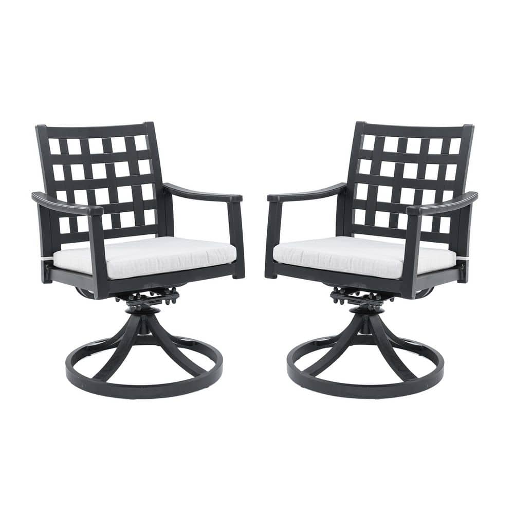 Ember Black Aluminum Swivel Rockers Outdoor Dining Chair with White Cushion (2-Pack) price history on PriceWatchPro