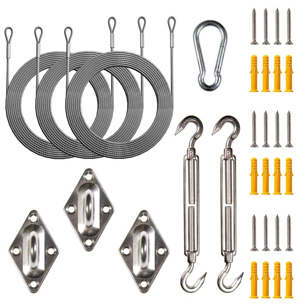 Stainless Steel Triangle Shade Sail Hardware Kit with Cables