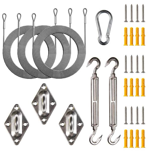 10 in. Triangle Sun Super Ring Sun Shade Sail Installation Hardware Kit with Cables