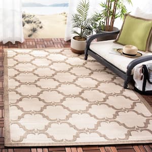 Courtyard Beige/Brown 7 ft. x 10 ft. Border Indoor/Outdoor Patio  Area Rug