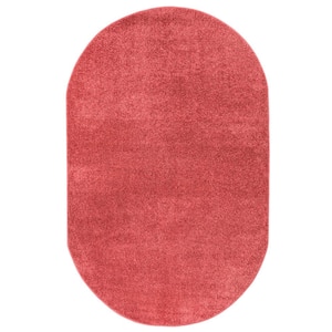 Haze Solid Low-Pile Red 4 ft. x 6 ft. Oval Area Rug