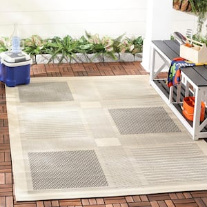 Courtyard Sand/Black 4 ft. x 6 ft. Border Indoor/Outdoor Patio  Area Rug