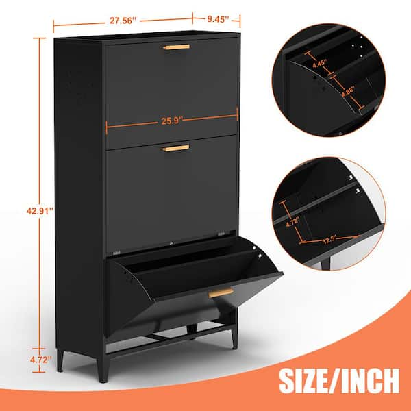 41 in. H x 35 in. Black Tempered Glass Top Shoe Storage Cabinet with LED  Light Entryway Organizer with 2-Flip Drawers XS-WF303589AAB - The Home Depot