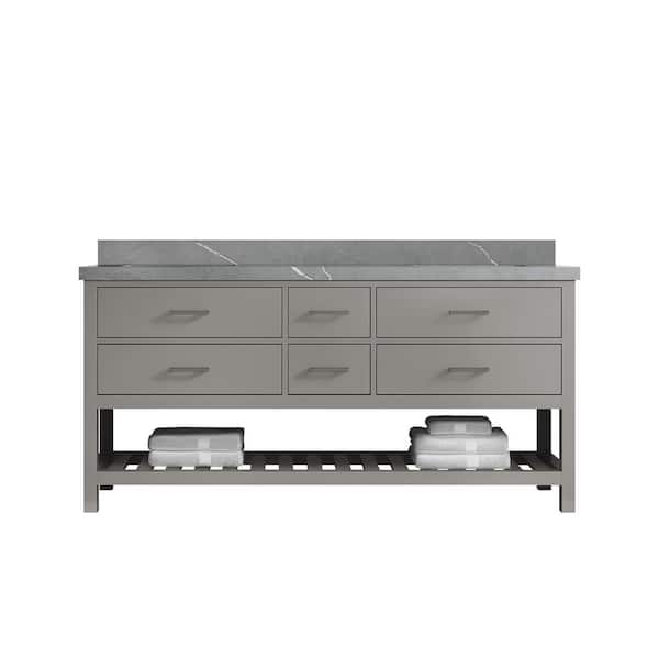 Willow Collections Parker 72 in. W x 22 in. D x 36 in. H Double Sink Bath Vanity in Elephant Gray with 2 in. Piatra Quartz Top