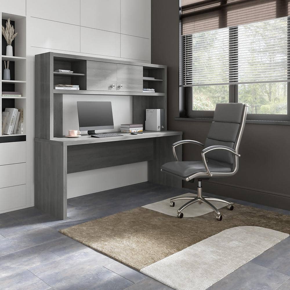 Modern Gray 72" Wood Desk with Hutch and Filing Cabinet