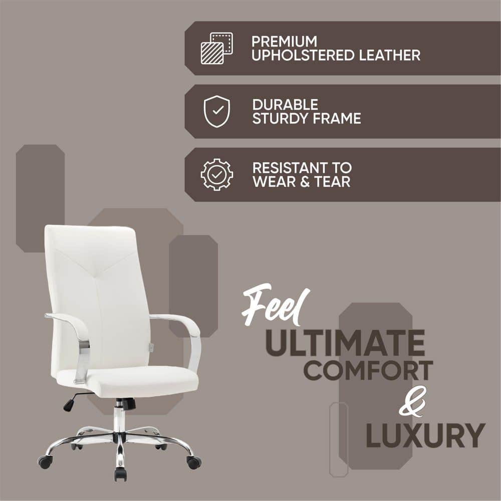 White High-Back Leather Executive Swivel Office Chair