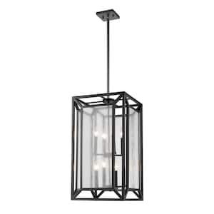 Braum 8-Light Bronze Shaded Pendant Light with Clear Seedy Glass Shade with No Bulb Included