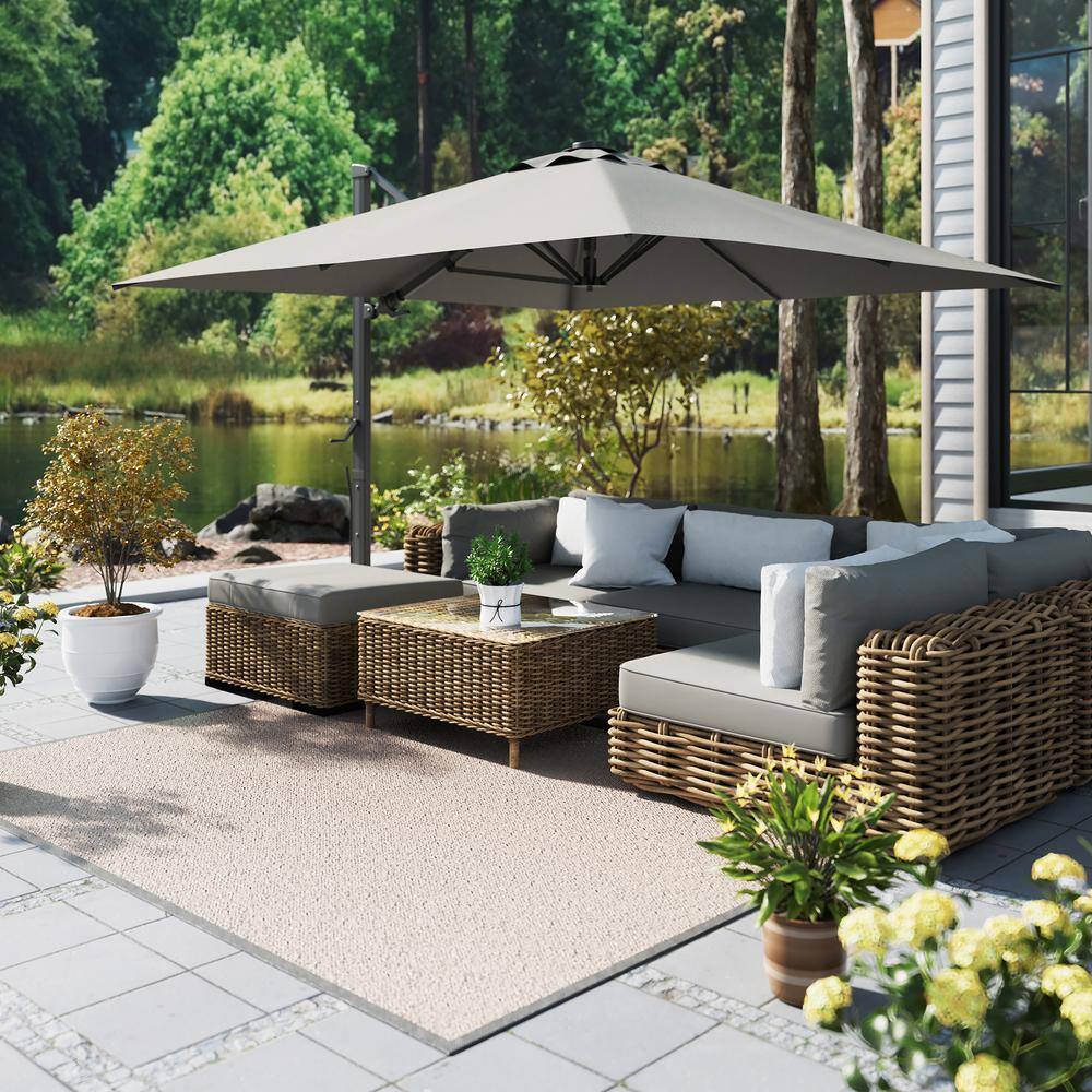 10ft Gray Aluminum Cantilever Patio Umbrella with Bluetooth LED Light