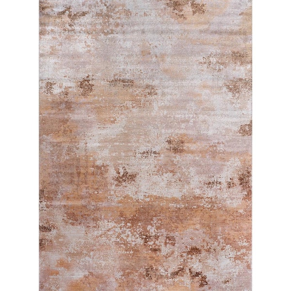 Ocean Abstract Beige 5 ft. x 7 ft. Non-Slip Rubber Back Indoor Area Rug