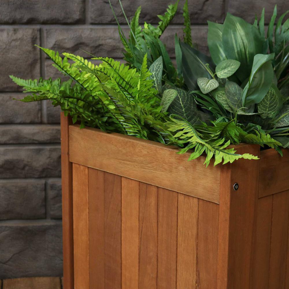 Meranti Wood 16-Inch Square Planter Box with Teak Oil Finish