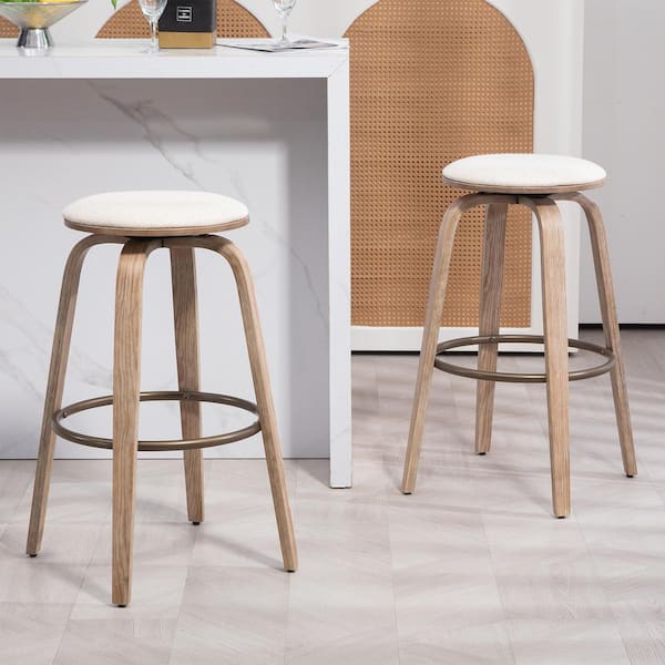 Glamour Home Beatus 29in. Beige Wood Counter Stool with Woven Fabric Seat 1 (Set of Included)