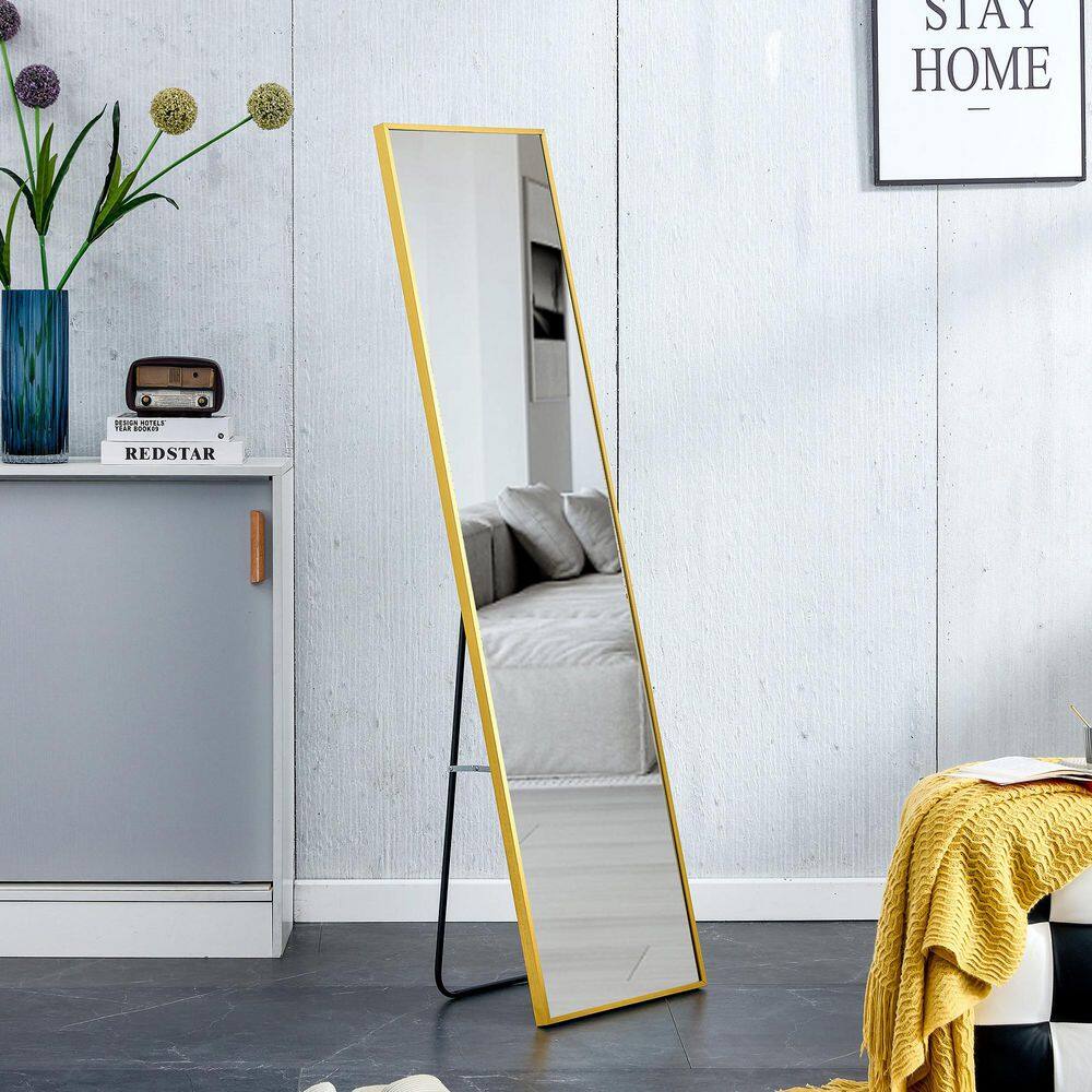 16 in. W x 59 in. H Rectangular Aluminum Alloy Framed Full-Length Standing Bathroom Vanity Mirror in Gold price history on PriceWatchPro