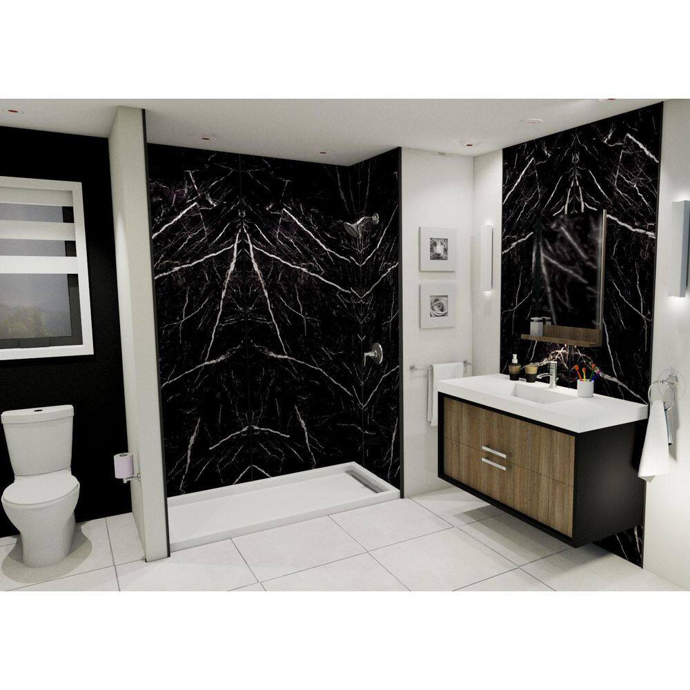 Titan 60" x 36" Black Glossy Marble Shower Wall Kit