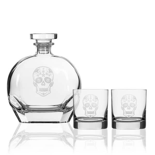 Sugar Skull Whiskey Decanter and Rocks Glasses Gift Set - Set of 3