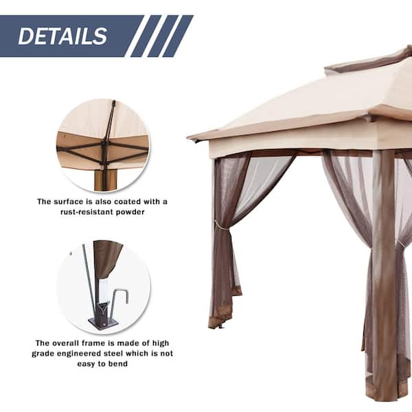 JOYSIDE 11 ft. x 11 ft. Beige Steel Pop-Up Gazebo with
