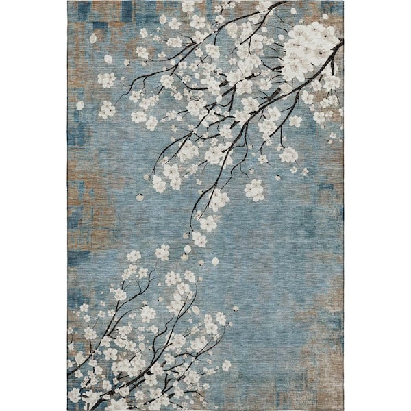 Mayfield Premium Machine Washable Abstract AMF2248 Denim 10 ft. x 14 ft. Area Rug
