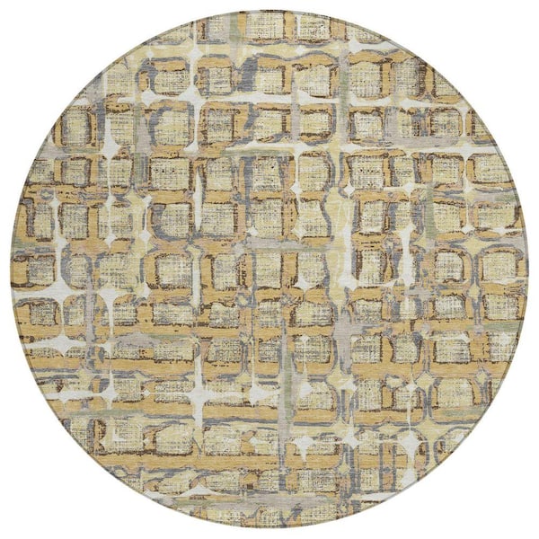 Chantille Machine Washable Indoor/Outdoor Abstract ACN2762 Wheat 8 ft. x 8 ft. Round Rug
