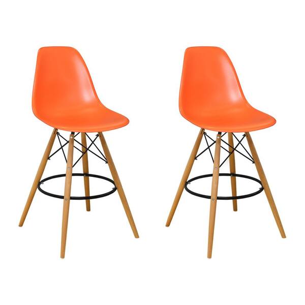 Mod Made Paris Tower Mid Century Modern 28 in. Orange Bar Stool (Set of 2)