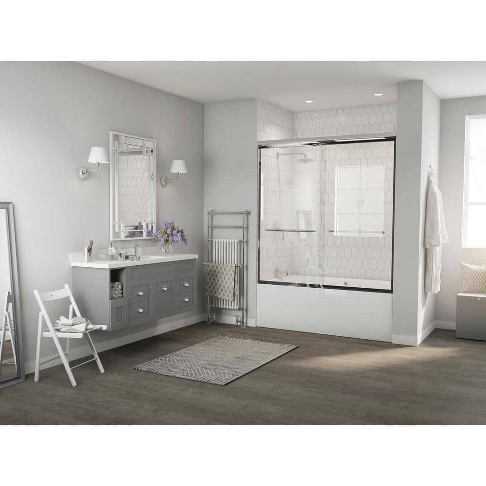 Paragon 1/4 Series 60 in. x 58 in. Semi-Framed Sliding Tub Door with Radius Curved Towel Bar in Chrome with Clear Glass price history on PriceWatchPro