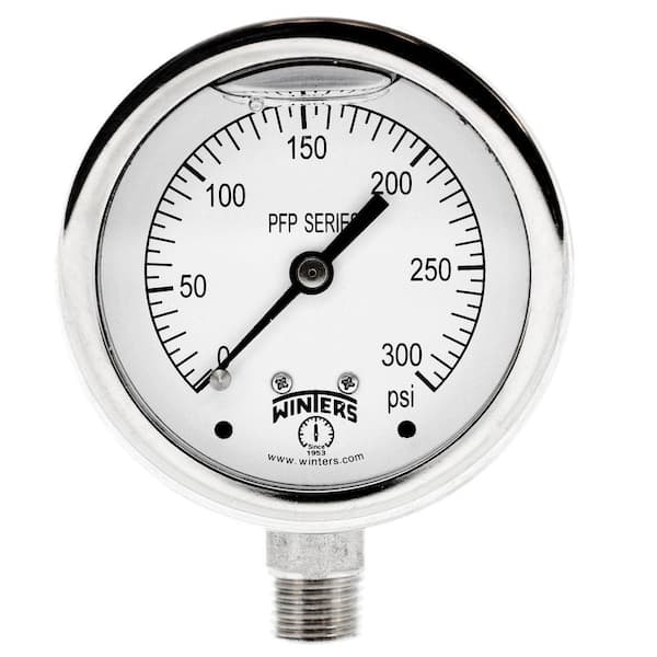 Winters Instruments PFP Series 2.5 in. Stainless Steel Liquid Filled Case Pressure Gauge with 1/4 in. NPT LM and Range of 0-300 psi