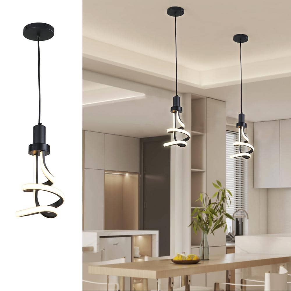 6.69 in. 1-Light Modern Black LED Pendant Light for Foyer Kitchen Island Be