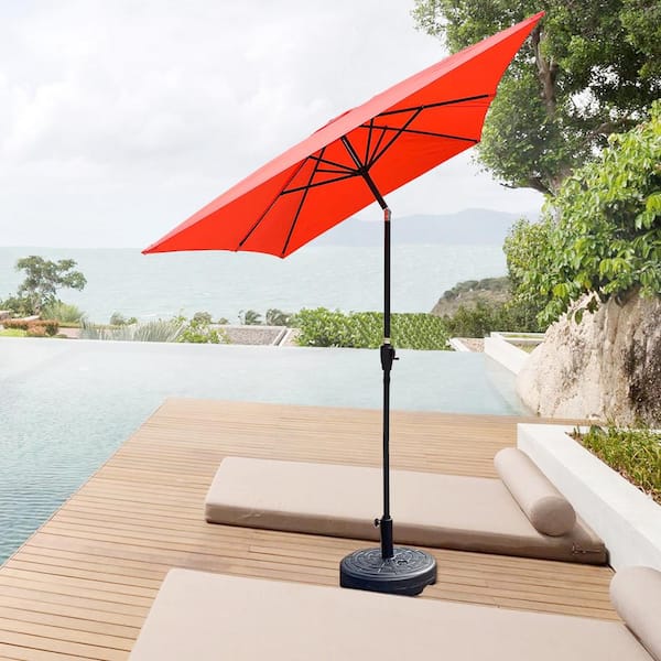 9 ft. x 6 ft. Rectangular Steel Market Tilt Patio Umbrella in Brick Red with Crank for Table Deck Pool Terrace Lawn