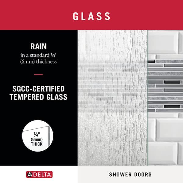 27-3/8 in. x 63-1/8 in. x 1/4 in. (6mm) Frameless Pivoting Shower Door Glass Panel in Rain (For 30-33 in. Doors)