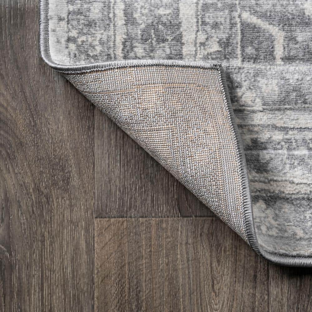 Light Gray/Ivory Synthetic Reversible Rectangular Runner Rug