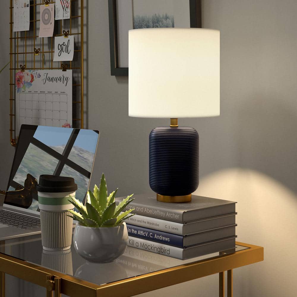 Lambert 15" Matte Navy Ceramic Table Lamp with White Linen Shade