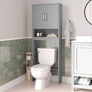 Vivien 25 in. W x 66 in. H x 9 in. D Gray Over The Toilet Storage with Adjustable Shelves and Doors