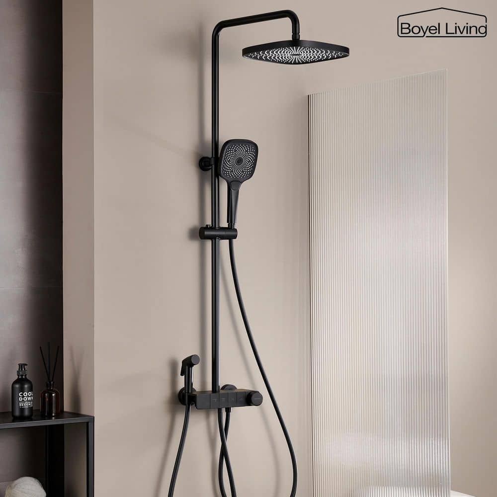 Matte Black Dual Shower Head with Handheld and Tub Spout