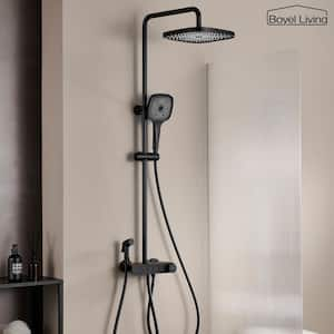 3-Spray Patterns with 2.5 GPM 10 in. Wall Mount Dual Shower Heads with Thermostatic Valve and Tub Spout in Matte Black