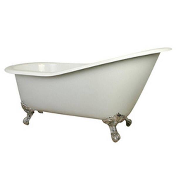 Aqua Eden 5 ft. Cast Iron Polished Chrome Claw Foot Slipper Tub with 7 in. Deck Holes in White