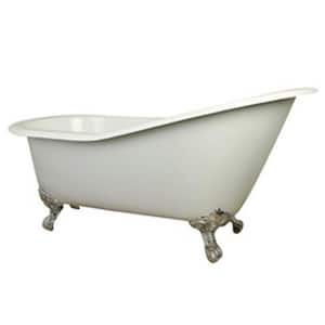 61 in. Cast Iron Polished Chrome Slipper Clawfoot Bathtub with 7 in. Deck Holes in White